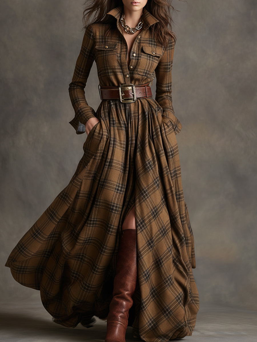 Giulietta - Maxi Shirt Dress with Check Pattern